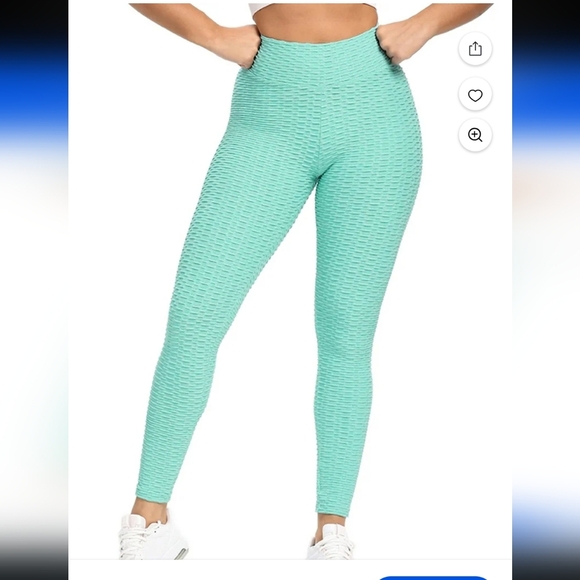 Mint Green Textured Leggings Sz M - Picture 3 of 6